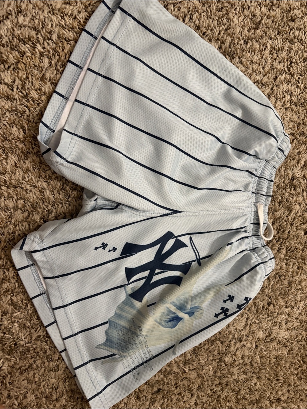 New York Pinstripe Athletic Shorts in White and Navy